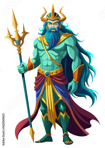 Poseidon ,big trident ,full body ,white background