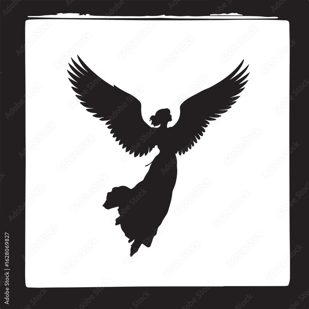 Obraz premium Black Angel Wings Spread Wide silhouette white