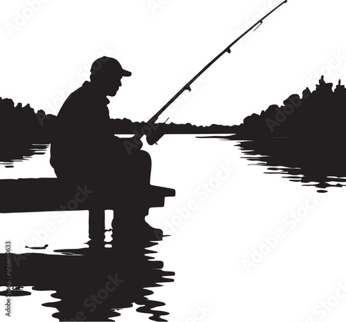 Fisherman casting rod on dock fishing reel