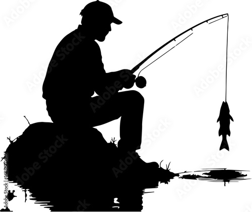 silhouette of a fisherman fishing