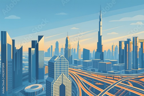 Dubai Skyline at Sunset – AI generated