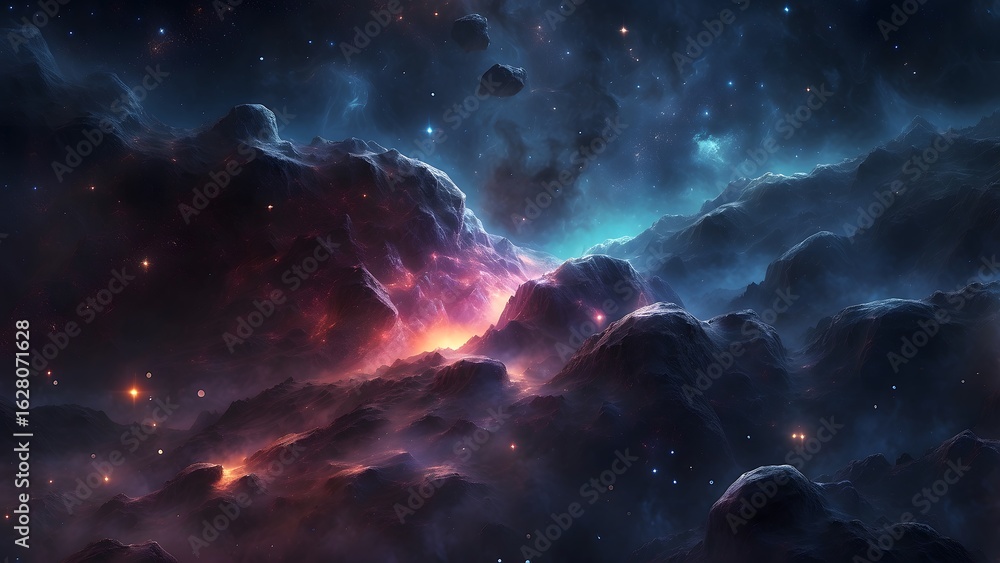 Obraz premium A dark nebula hiding faintly glowing stars within.Cinematic theme, HDR, Vibrant