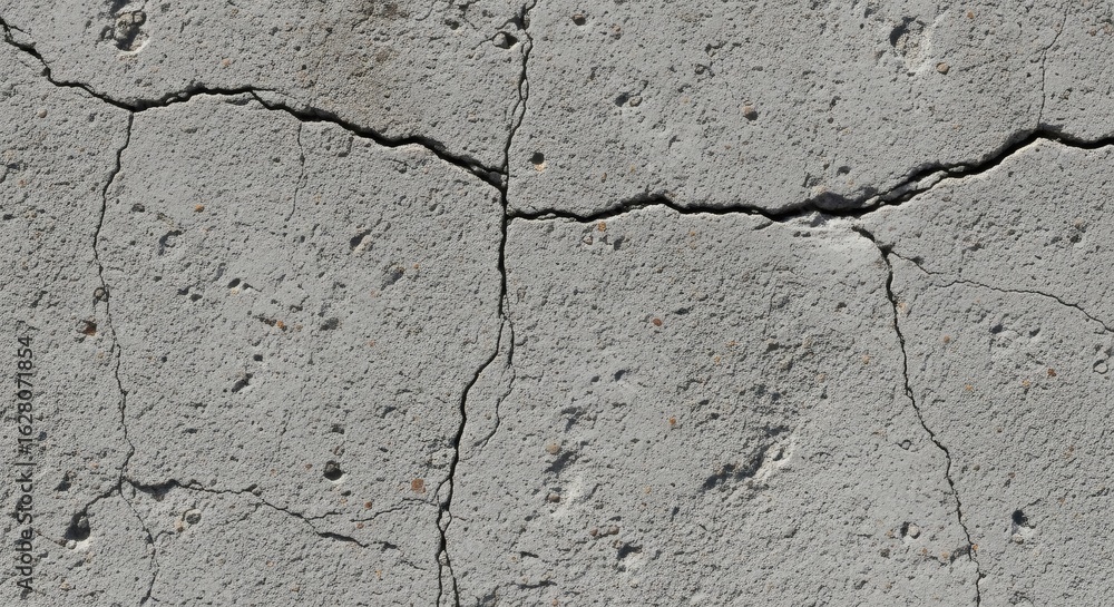 Obraz premium Weathered Gray Concrete with a Network of Deep Shadowed Fissures.
