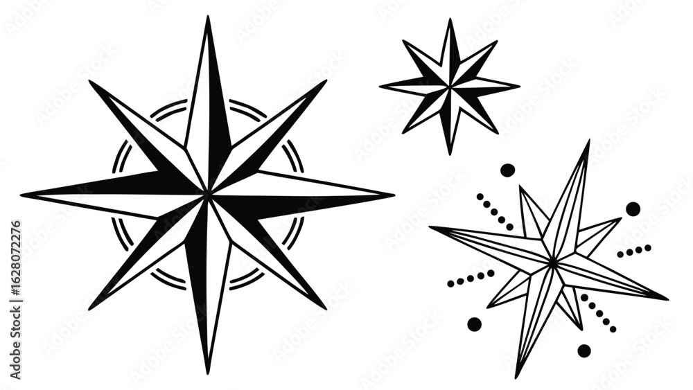 Fototapeta premium Set of 3 navigation star compass icons vector