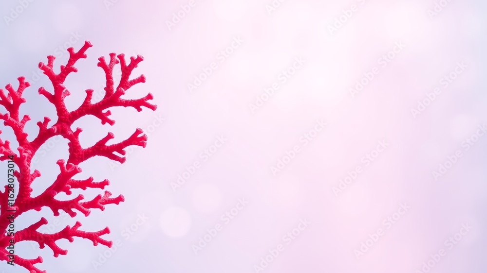 Obraz premium A vibrant pink coral branch isolated on a soft pastel background provides ample copy space for design projects and artistic endeavors.
