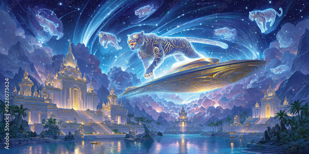 Naklejka premium Night scene is mysterious with Incan style fantasy feeling