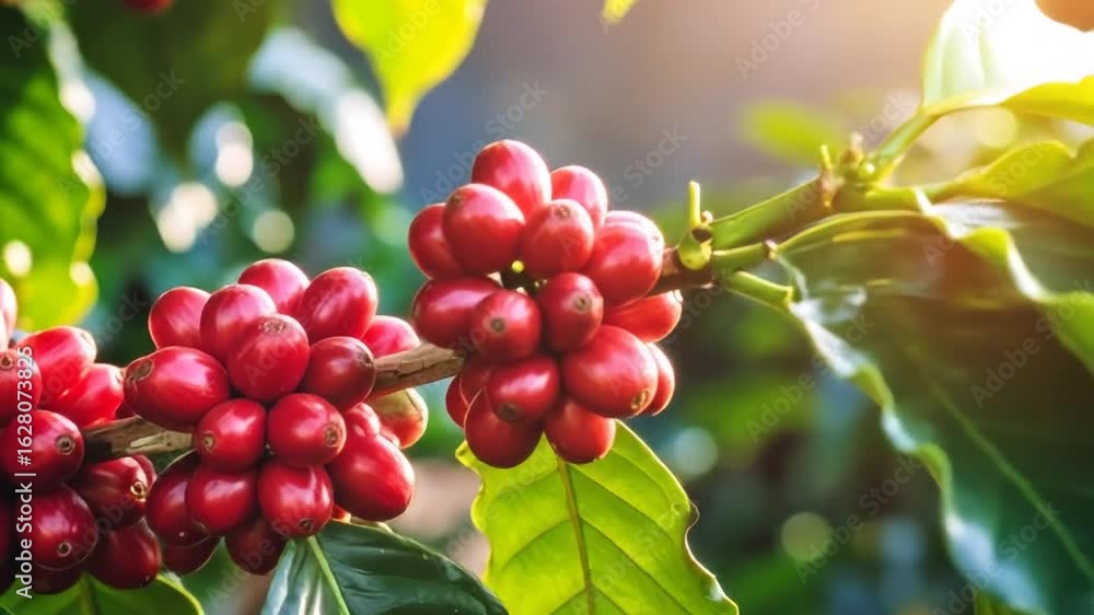 Coffee cherries on branch Coffee cherries on branch