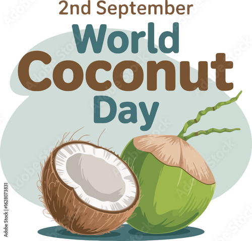 World Coconut Day with Fresh Coconuts and Green Leafy Background fruit tropical