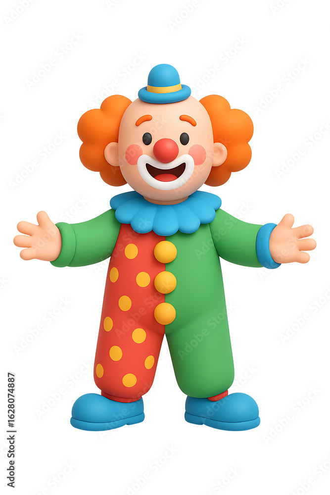 Fototapeta premium 3d A whimsical clown illustration with a colorful outfit and a joyful expression high quality realistic image