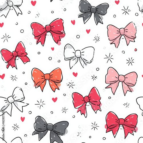 Bow ribbon pattern feels adorable and warm in red highlight with white background