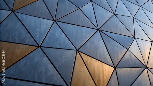 Abstract geometric pattern of triangles forming a metallic surface view