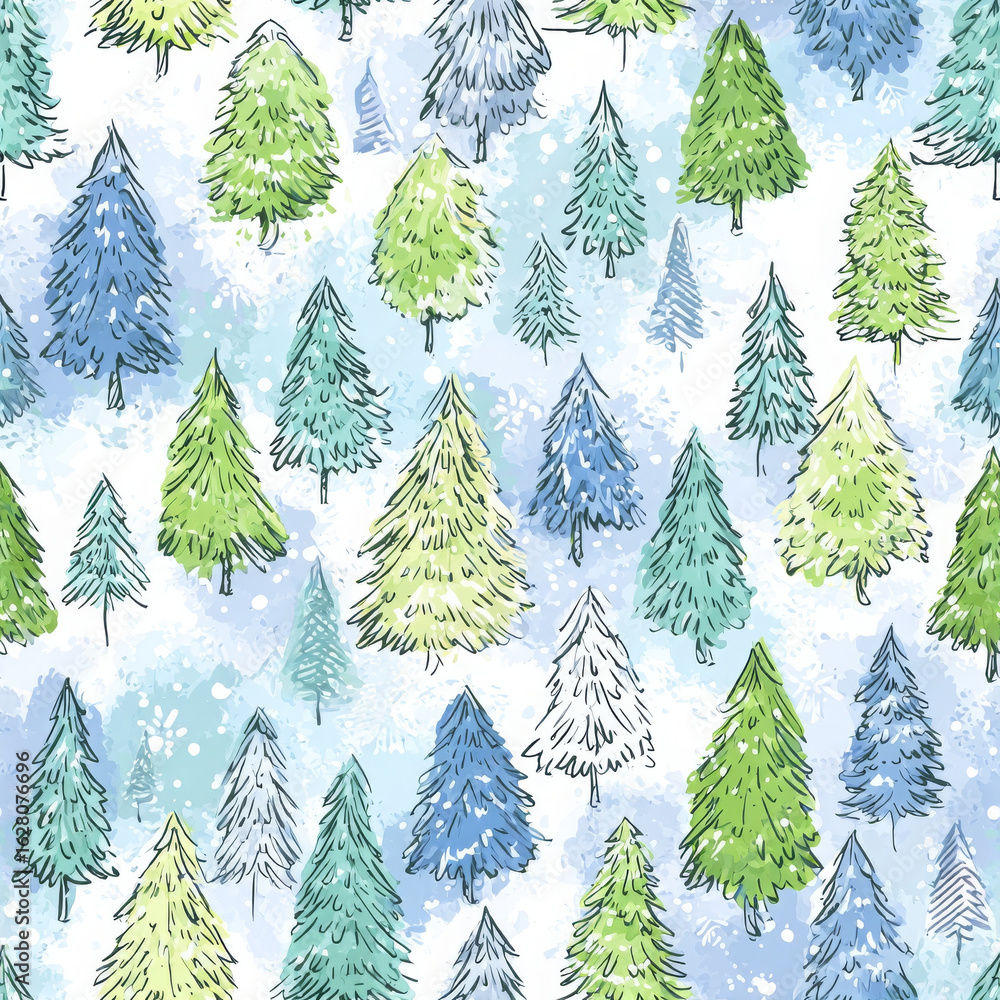Fototapeta premium Snowy pine pattern create joyous, festive winter atmosphere
