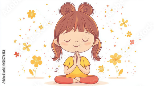 Cute Girl Meditating in Peaceful Pose
