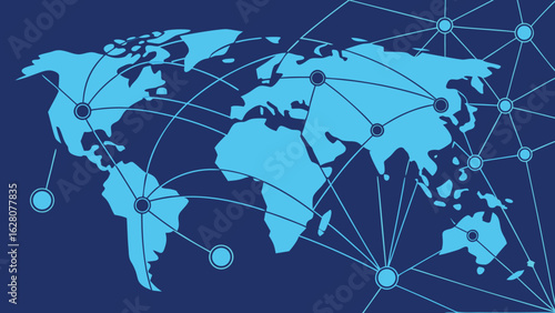 World map illustration showing global network connections with circles and connecting lines design