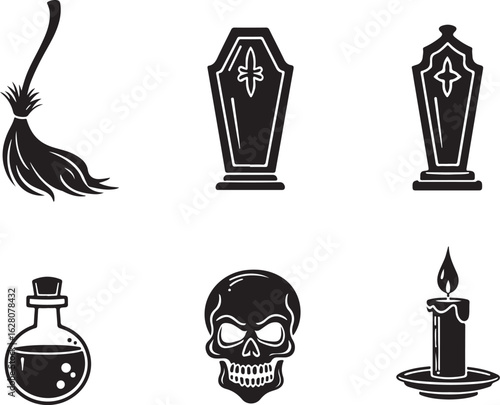 Spooky Halloween icons for holiday design and decor