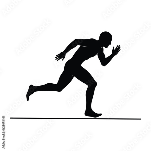 Silhouette of a runner sprinting, isolated on white background, conveying the speed, power, and determination of an athlete in motion