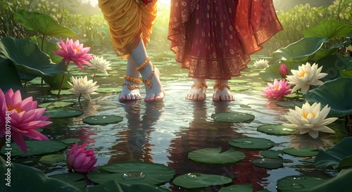 Couple Walking Lotus Pond