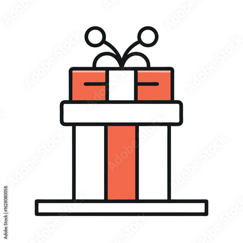 Christmas vector art of red gift box with ribbon and bow isolated