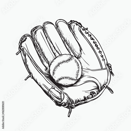 hand drawn illustration of a glove with a ball