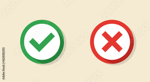 Green check and red cross icons on beige background for approval and error indication