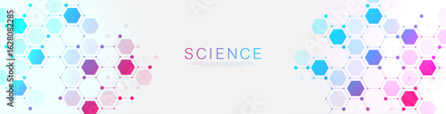 Molecular abstract structure and genetic engineering DNA. Healthcare and medicine background concept. Scientific research background. Wave flow. Innovation pattern. Vector illustration.