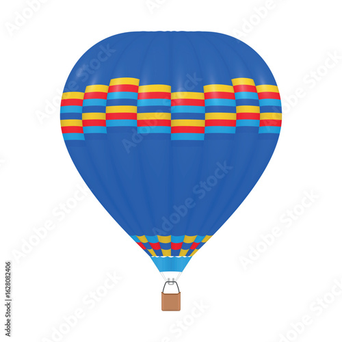 Vector illustration of a bright hot air balloon, on a clean white background, evoking a feeling of adventure in the open sky.