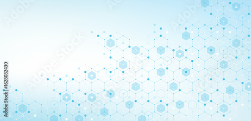 Molecular abstract structure and genetic engineering DNA. Healthcare and medicine background concept. Scientific research background. Wave flow. Innovation pattern. Vector illustration.