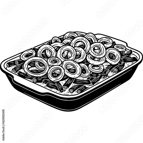 Thanksgiving Green Bean Casserole Illustration with Crispy Fried Onions, Classic Holiday Dinner Side Dish Icon