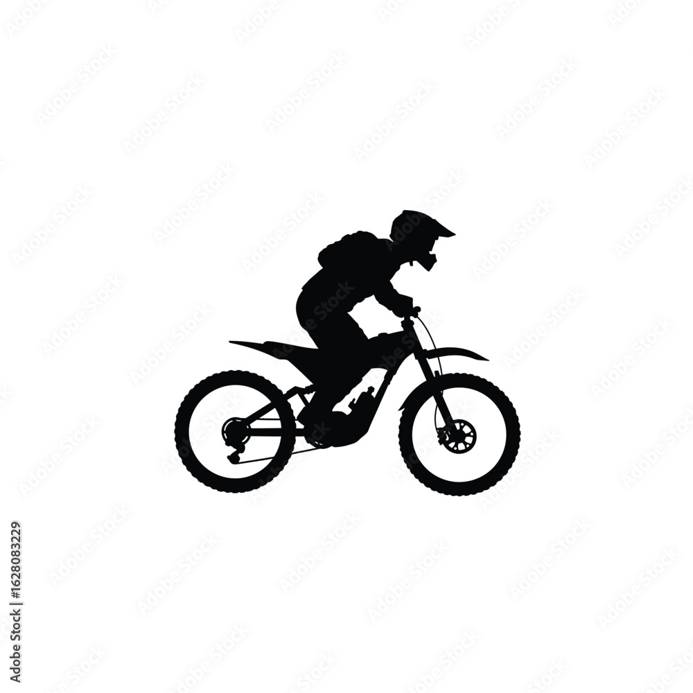 Fototapeta premium Silhouette of a motocross rider on a motorcycle, isolated on white background, showcasing speed, extreme sport, and competition with power and energy