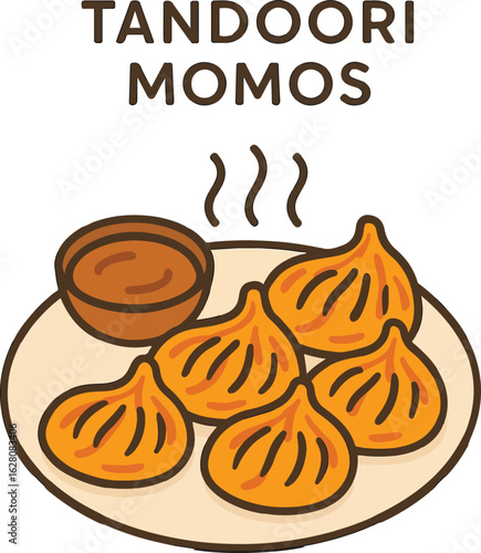 Tandoori Momos with Chutney Vector Icon