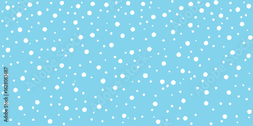 Simple seamless winter snow background pattern with white falling snowflakes on light blue color
