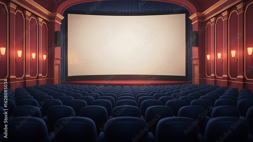 Fototapeta premium Empty movie theater auditorium with classic design.