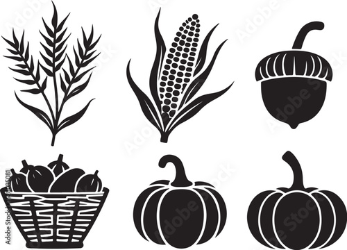 Harvest bounty icons celebrate autumn season bounty and farming