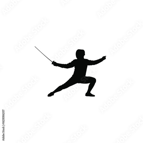Silhouette of a fencer in action, isolated on white background a dynamic representation of skill, strategy, and the art of fencing