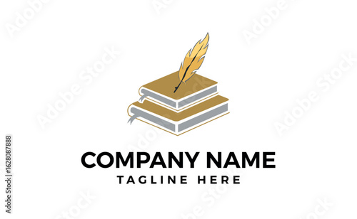 Book and Feather Hand Drawn Doodle Icon on a isolated white background