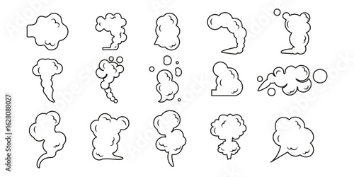 Hand-drawn smoke cloud and steam outline vector set