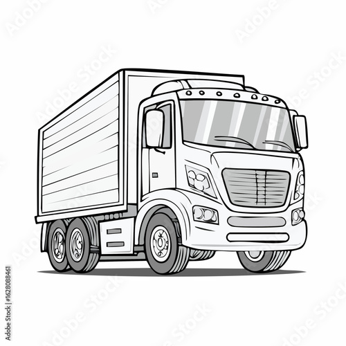 Detailed line drawing of a delivery truck showcasing its structure and design elements