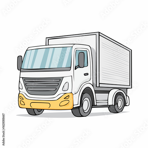 Illustration of a delivery truck with a white body and yellow bumper for distribution