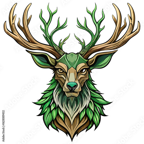 Majestic deer with antlers of wood and leaves, a stunning forest guardian design for nature lovers