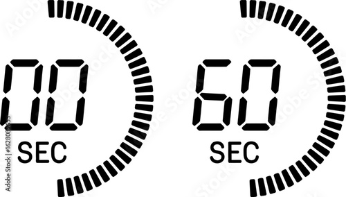 Zero seconds timer countdown stopwatch digital display clock