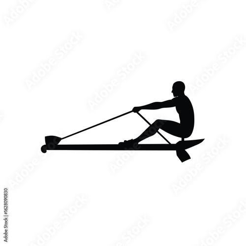 Silhouette of a man using a rowing machine for exercise isolated on white background indoor fitness equipment for cardio workout and strength training
