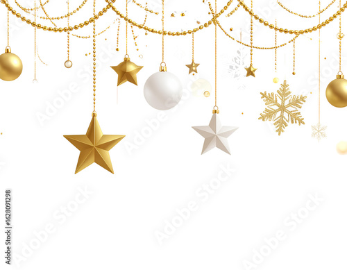 christmass decoration. white and gold style a transparent background.