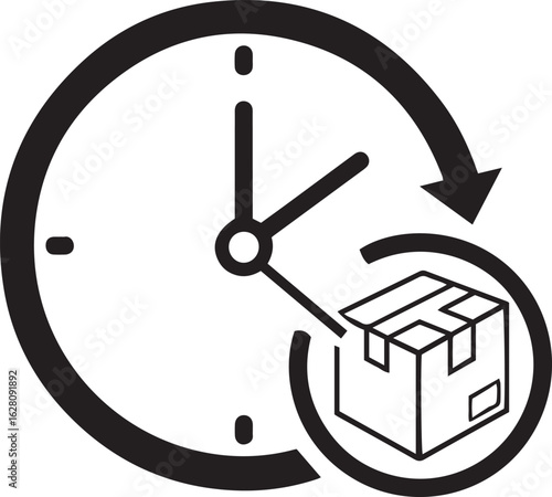 Fast Shipping Icon – Express Delivery, Timely Logistics & Clock-Package Silhouette Symbol