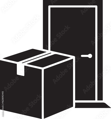 Home Delivery Icon – Doorstep Package Placement, Contactless Drop-Off & Residential Logistics Silhouette