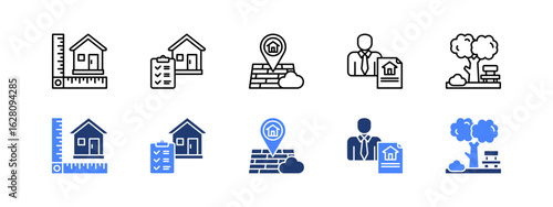 Real Estate Development icon collection set. House, Checklist, Location, Agent, Garden.