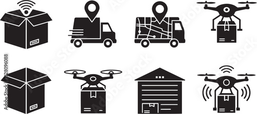 Delivery & Logistics Icon Pack – Drones, Trucks, Warehouse, Maps & Package Tracking Symbols