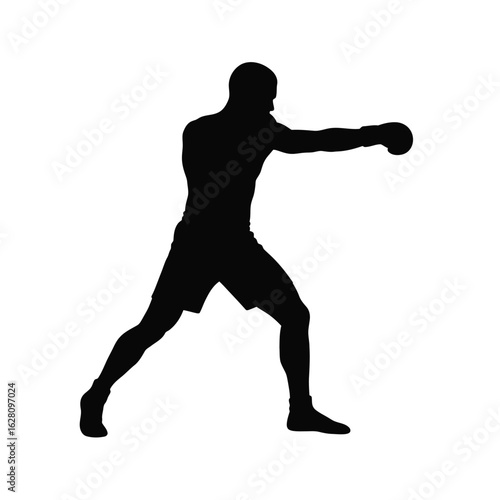 Silhouette of a boxer throwing a punch, isolated on white background, showcasing the power, precision, and focus required in boxing