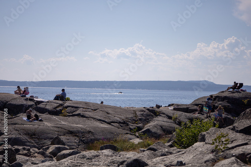 Summer scenery from Alno Sundsvall Sweden showing the island's nature coastline and traditional houses