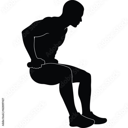 Silhouette of a man doing bench dips exercise isolated on white background for fitness, strength, and a healthy lifestyle with a focus on muscle training