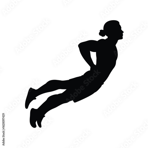 Silhouette of a man jumping, an aerobic exercise for fitness, strength, and bodyweight training isolated on white background